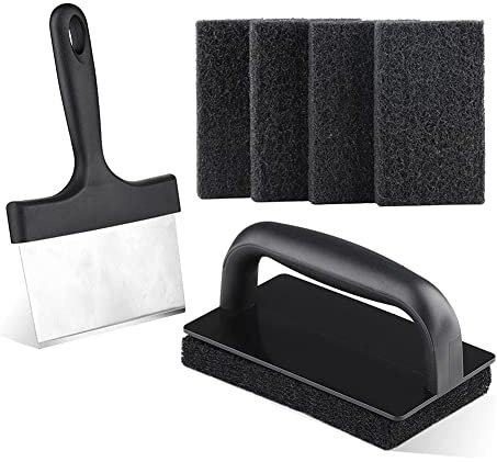 Fcuajdkq Kit de Limpieza de Plancha Estropajos de Superficie con Raspador de Parrilla de 6 Pulgadas Almohadilla de Limpieza para Fregar la Plancha Sin Rayar