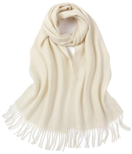 Kaschmir-Schal für Damen und Herren, einfarbig, lang, Kaschmir-Schals, Beige/Weiß, One size