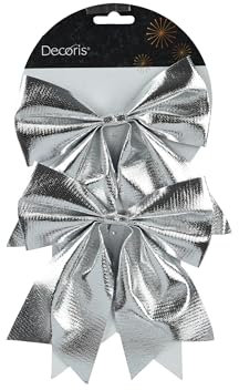 Kaemingk Schleifen 17cm 2er Set - Dekoschleifen Weihnachtsschleifen - Schleife zum Dekorieren & Basteln - Festliche Dekoration für Weihnachten Hochzeit Geburtstag Jubiläum - Silber metallic