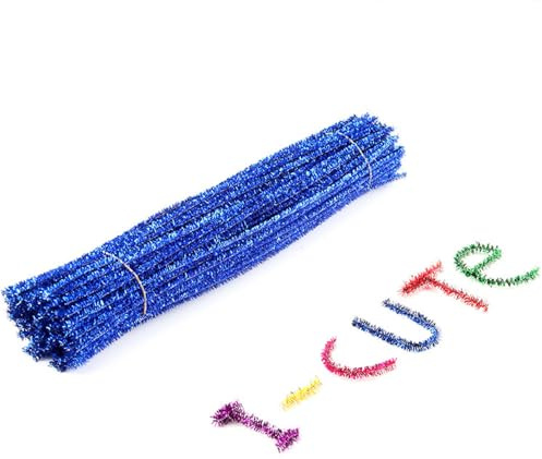 SMTCM 500 Stück Pfeifenreiniger Glitzer Chenilledraht Tiefblau 30cm Bunt Biegeplüsch Weihnachten Chenille Stiele Lametta Pfeiffenputzerdraht zum Basteln für Kinder DIY Kreatives Kunst Hochzeit Party