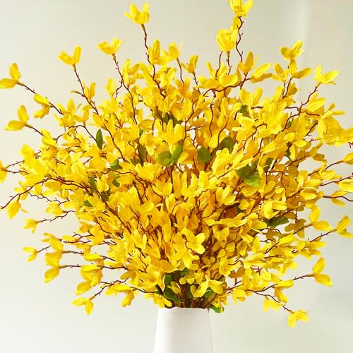 ROLLWAY 2 PCS Forsythienzweige Künstlich Osterstrauch Frühlingsblumen 46CM | Kunstblumen Frühling Forsythie Zweige Osterzweige Dekozweige Osterstrauß, Kunstzweige für Eier DIY Osterkranz Ostern Deko