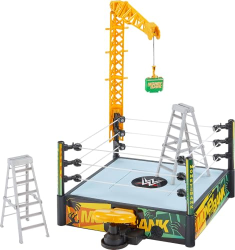 WWE Money In The Bank - Set da gioco con 2 modalità di riproduzione e oltre 40 suoni e frasi, include gru, scale e valigetta, 33 x 50 cm, JGR83