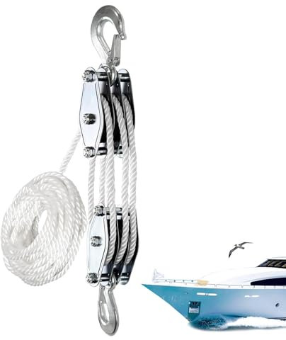 Rope Pulley Hoist - Block and Tackle Pulley System, 3/8 Rope Hoist | Heavy Duty Pulley with 5:1 Lifting Power, 2200 Lbs Breaking Strength, Versatile Pulley System for Construction Applications