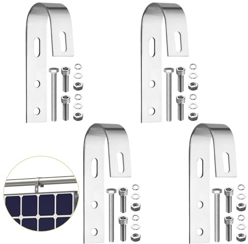 Anbte 4 Stück Balkonkraftwerk Haken 304 Edelstahl, Silber | Balkonhaken Solarpanel Halterung Set inkl. Montagezubehör, Universelle PV Modul Haken für Balkongelände Flachdach Wohnmobile