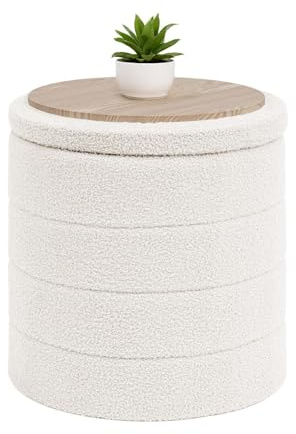 Bonlife Boucle Ottoman Storage, Foot Rest Stool Seat, Folding Footstool for Living Room, Sherpa Ottoman for Bedroom, White, 43x43x45 cm