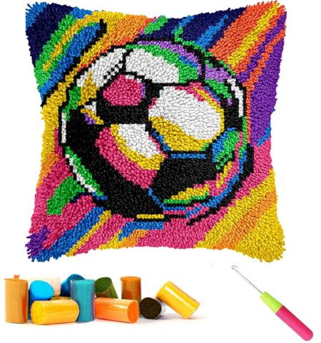 CCWORAN Football Latch Hook Kits for Adults Beginners Cushion Craft Kits Pillow Cover Making Crochet Pre Printed Canvas Wool Yarn Hobbies DIY Sofa Home Decor Women Gift 5