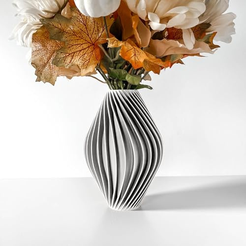 Mugalab Vaso Portafiori Ondulato, 15 x 22 cm, Design Decorativo, Disponibile in 6 Colori (Bianco cotone)