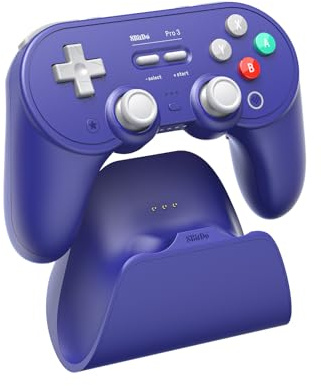 8Bitdo Pro 3 Bluetooth-Controller mit austauschbaren ABXY-Tasten, TMR-Joysticks, Hall-Effekt-Triggern, Pro-Rück-Tasten, Ladestation, für Switch/Switch 2, Windows, Apple, SteamOS, Android - Lila