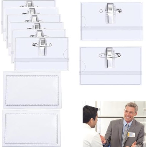 Porta badge in plastica trasparente,10 Pezzi Porta Badge Holder con Clip e Spilla,Porta Tesserino Lavoro Custodie,90 x 56 mm,per Carta d'identità, Badge e Porta Nome