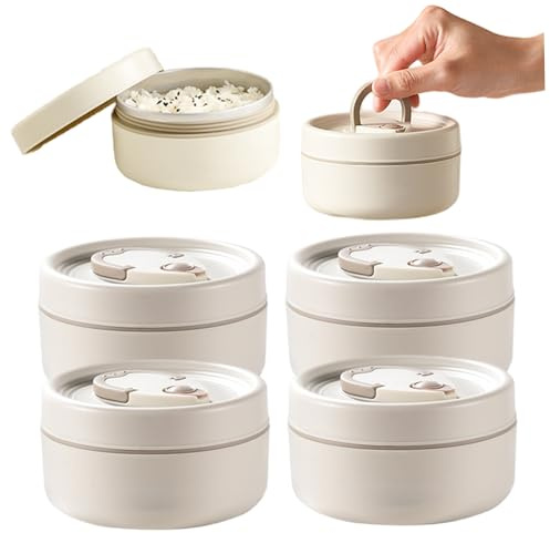 Lot de 4 boîtes à lunch isothermes avec sac contenants isothermes en acier inoxydable anti-fuite maintien au chaud pour la maison le bureau et les pique-niques beige