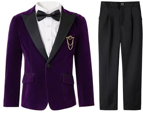 LOLANTA Traje de Terciopelo para Niños para Boda, Comunión, Navidad | Conjunto elegante para boda, fiesta o ceremonia con americana, pantalón, camisa y pajarita, 5-14 años