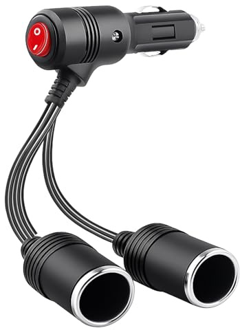 Auto Zigarettenanzünder Verteiler 12V/24V, Verlängerung Zigarettenanzünder mit Schalter, 1 bis 2 KFZ Steckdose Verteiler für Auto/LKW/Wohnmobil/Transporter, Auto Doppelstecker mit LED
