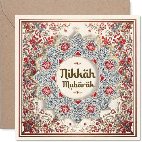 Hochzeitskarte für Paare Islam Islam Islamisch Muslim Nikkah Mubarak | Glückwunschgeschenke, Glückwunschkarte für Freunde, Familie, Kollegen, Nachbarn, 145 mm Happy Marriage Grußkarten