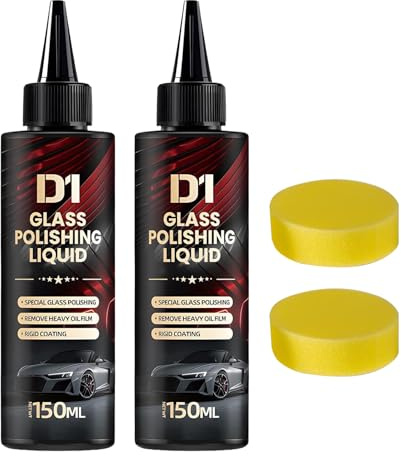 2 Pcs Glass Scratch Care Polishing Liquid,Glass Polishing Compound with 2 Sponges,Water Spot Remover,3 In 1 Oil Film Cleaning for Car Windows,Suitable for Removing Coatings, Wax, Oil