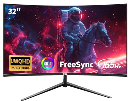 LXZ 32 Inch Curved Gaming Monitor 165Hz 1800R QHD (2560 x 1440) 2K with FreeSync, DP/HDMI, 122% sRGB Coverage, Wall Mounted, Eye Care for Home Office and Gaming
