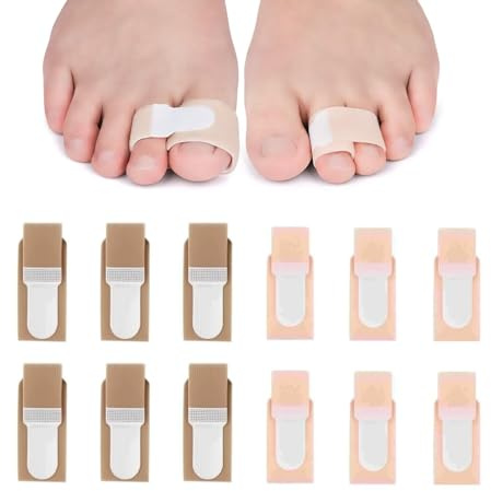 YEVON Hammer Toe Straightener for Bent Toes - 12pcs Reusable Toe Wraps with Adjustable Splint - Hammer Toe Protectors, Foot Orthotics for Men Women