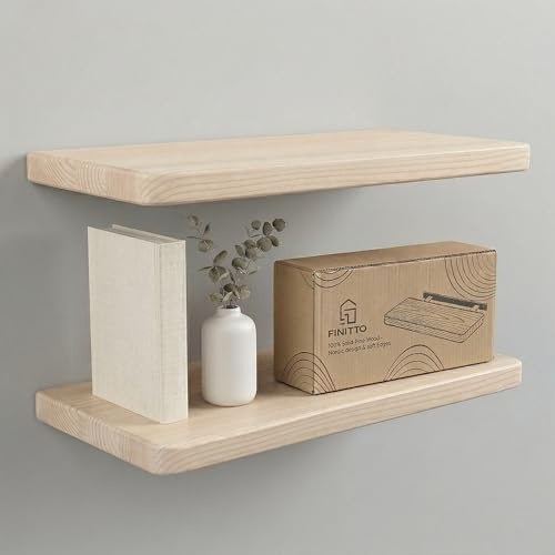 FINITTO 'Aura' Estanterías Flotantes Madera Maciza Pino | Pack 2 | Blanco o Negro Translúcido | Cantos Redondeados | Kit Pladur y Pared | 40cm / 58cm (Blanco, 40, 2)