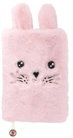 Lulubug Notizbuch A5 Plüsch - Hase Hoppy | Lesezeichen, 80 Seiten, A5 gepunktet | Süßes Tagebuch A5 Dotted | Flauschiges Notizheft | Geschenkidee für Erwachsene, Mädchen & Kinder | Rosé