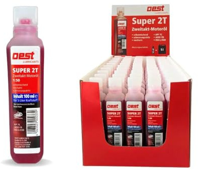 OEST Super 2T 2-Takt Motoröl teilsynth 100 ml Flaschen – API TC/JASO FD | Low Smoke Hochleistungsöl für Motorsägen, Freischneider & Zweitakter | selbstmischend, auch für Getrenntschmierung (1:50)