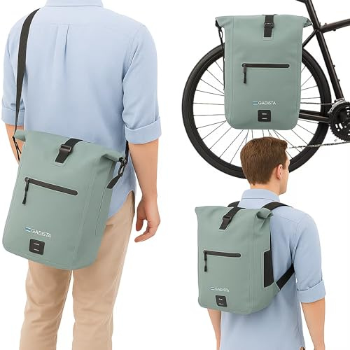 GADISTA Sacoche Vélo Sac à Dos Porte-Bagage 3-en-1 Étanche 25 L Noire | Bandoulière, étanchéité IPX6, compartiment ordinateur jusqu’à 17 pouces et éléments réfléchissants
