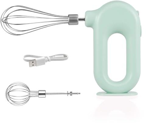 YuLiMirich Elektrischer Schneebesen, Kabelloser Hand Mixer, Edelstahl-Schwenkquirl, 4 einstellbaren Geschwindigkeitsstufen, Elektrischer Handmixer mit 2 Quirl-Aufsätzen, über USB aufladbar (Grün)