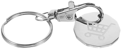 Housoutil Shopping Cart Token Keyring Metal Alloy Keychain Pendant Silver Mini Trolley Coin Holder for Grocery Shopping
