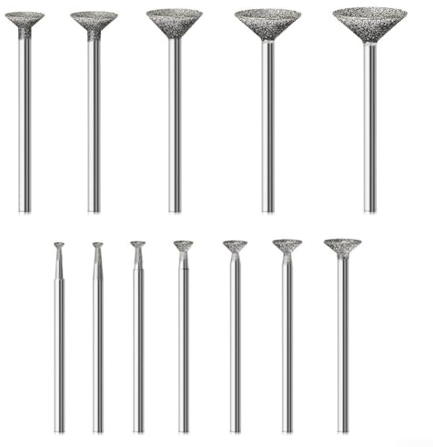 Juego de 12 brocas de esmeril para tareas de tallado y pulido de precisión en piedra, vidrio y metal, compatible con la mayoría de herramientas giratorias
