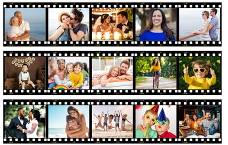Personalised Edible Photo Film Reel Strip Pre-Cut Cake Topper/Ribbon Decorations – 3x Photo Strips, 15 Images, Fondant Icing