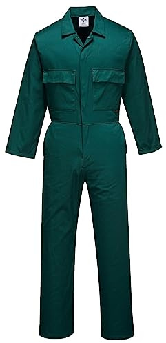 Portwest S999 Men's Work Coveralls - Protective Polycotton Work Overalls Durable Workwear Boiler Suit for Mechanics Warehouse Garages DIY Bottle Green, Medium