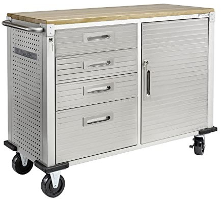 Seville Classics Fahrbare Werkbank mit 4 Schubladen, 121,9 x 50,8 x 95,2 cm, grau
