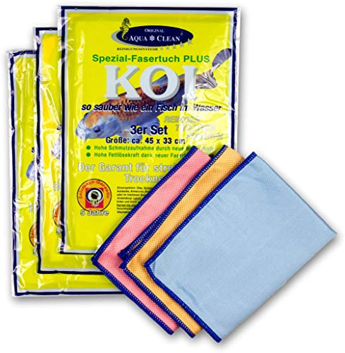 AQUA CLEAN Koi Mikrofaser Tuch Spezialfaser, zum Reinigen Trocknen Polieren, Set 9-teilig (3x 3 Stück), 45x33cm
