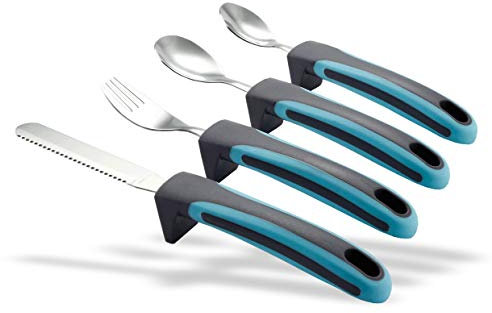 iMedic Easy Grip Cutlery for Arthritic Hands Blue/Grey (1 Pack) – Adaptive Utensils Designed to Support Disabled Adults – Weighted Tableware Set – Caring Aid for Tremors, Parkinson’s