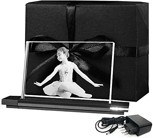 LOOXIS Personalisiertes Laser-Foto vom eigenen Bild in Flachglas gelasert mit Wunschgravur - 100 x 150 x 8 mm, inkl Leuchtsockel – Geschenkidee Männer, Frauen, Hochzeitstag, Geburtstag – M Querformat