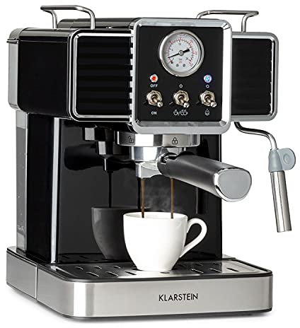 Klarstein Gusto Classico Espressomaker Espressomaschine Siebträgermaschine, Siebträger Kaffeemaschine 1350 W, 20 Bar Druck, Volumen Wassertank: 1,5 L, abnehmbares Tropfgitter aus Edelstahl, schwarz