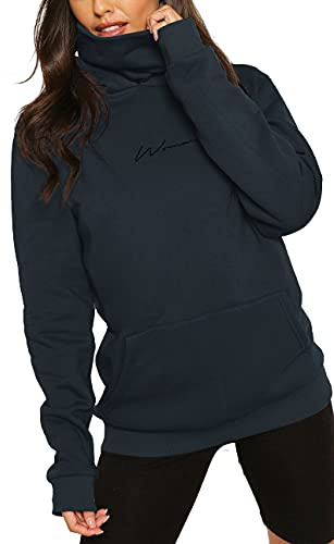 TrendiMax Damen Hoodie Kapuzenpullover Langarm Sweatshirt Winter Pullover Hochkragen Sweatjacke Kapuzen Pullis, Dunkelblau, XXL