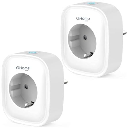GHome Smart Enchufe Inteligente,Enchufe Wi-Fi Medidor Consumo,Compatible con Alexa y Google Home,Tomada Inteligente Programable con Temporizador,Control Remoto por Voz y APP,16A 3680W,Un Par