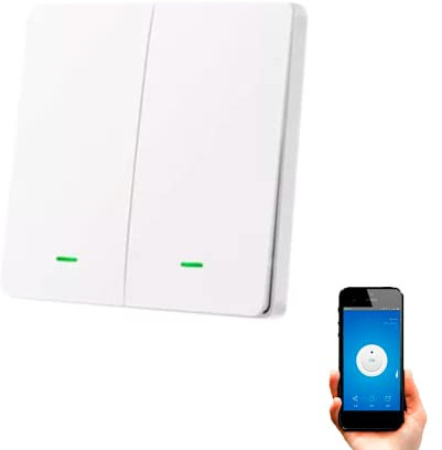Interruptor WiFi Inteligente de Pared compatible con Alexa, Google Home y Smart Life, iOS y Android, Programable – Smartfy (Doble Botón)