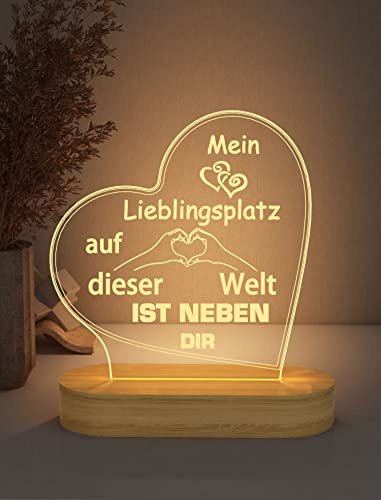 FULLOSUN Ich liebe dich Geschenk, LED Nachtlicht Holzfuß 3D Effekt Liebesbotschaft Neben Dir für Schlafzimmer, Geschenk für Freund Ehemann Frau Freundin, Valentinstag Geburtstag Jahrestag Weihnachten
