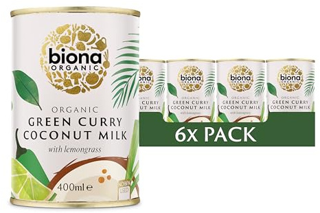 Biona Organic Green Curry Coconut Milk 400ml, Pack of 6 - Dairy Free, Naturally Vegan - Blended with Chilli and Lemongrass - Pressed from Coconut Kernels - Vegan -BPA free can