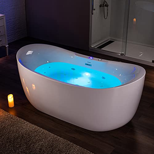 WOODBRIDGE 72 x 35-3/8 Whirlpool Water Jetted and Air Bubble Freestanding Heated Soaking Combination Bathtub with LED control panel , BJ400