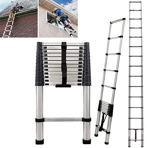3.8 Telescopic Folding Ladder Multi Purpose Telescoping Ladder Extendable Portable Loft Ladder Extension Extend Foldable Ladder Roof Ladder for Household & Outdoor Working EN131 Standards(3.8M/12.5Ft)