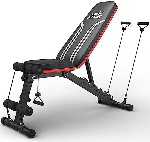 FLYBIRD Multifunktionale Hantelbank, 8-Fach Verstellbare Rückenlehne/3-Fach Verstellbare Fußstütze, 318kg Belastbarkeit, Klappbare Trainingsbank mit 90° für das Heim-Fitnessstudio