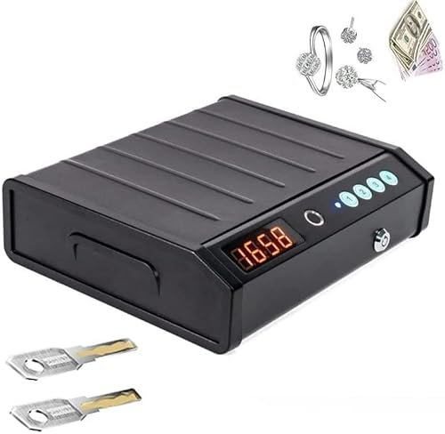 QIANMEI gun safe gun box Portable Steel Gun Safe With Biometric Fingerprint, Keypad Lock And Keys, Smart Pistol Safe For Money/Gun/Pistol/Cash/Jewelry Lock Safe, Handgun Safe Gun Lock Box