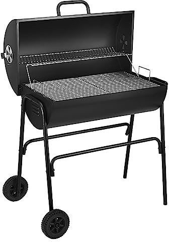 TRAGLO Charcoal Barbecue With Lid Cover Oil Drum Grill Built-in Temperature Gauge Compact Stainless Steel Cooker for Camping Picnic Garden Party Festival A