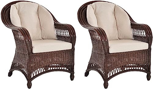Krines Home 2er Set Bequemer Wintergarten Rattan Sessel EWA Lesesessel Wohnzimmer Rattansessel (Braun, Muster)
