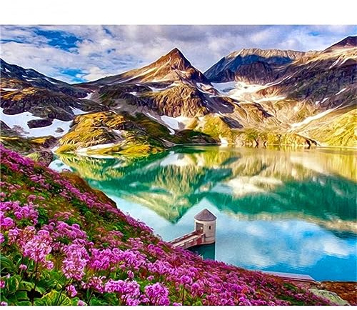 FanSee 5D DIY Diamond Art Painting Kits Full Drill, Alpine Rhododendron Round Diamond Embroidery Art Cross Stitch Crafts,Crystal Rhinestone Diamond Paints Kits for Home Wall Decor(90x130cm/36x52inch)