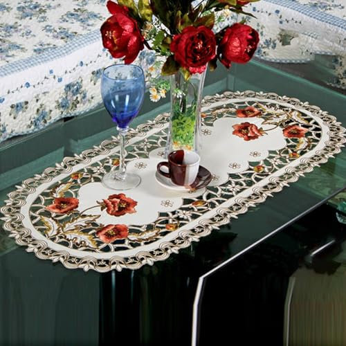 Lioaeust Ovale Vintage-Tischdecke, ovale Vintage-Tischdecke, bestickte Spitzen-Tischdecke, florale Tischdecke/Matte für Zuhause, Party, Hochzeitsdekoration