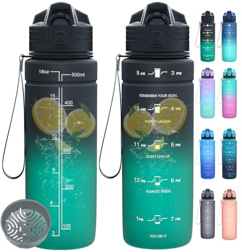 Dosurer Trinkflasche, 1l, 700ml, 500ml Trinkflasche Kinder Auslaufsicher, Wasserflasche mit Motivierender Zeitmarkierung, BPA Frei Tritan Sportflasche für Schule, Sport, Fahrrad, Arbeit, Fitness