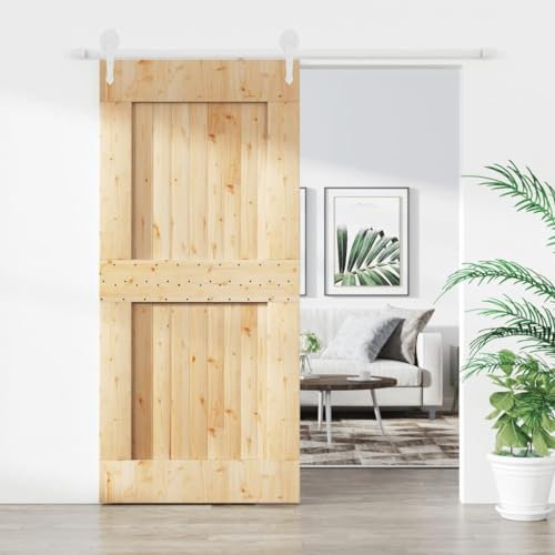 Festnight Schiebetür mit Beschlag 100x210 cm Schiebetürsystem Komplett-Set Holzschiebetür Schiebetür Holz Schiebetür Schiene Schiebetür Komplettset Mit Tür Massivholz Kiefer-41