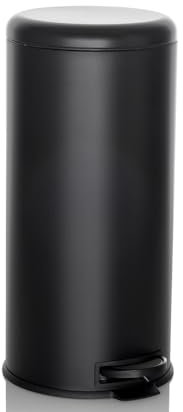 hjh OFFICE Mülleimer 30 Liter CLEAN Step Metall, Abfallsammler mit Soft-Close-Funktion 63,5 x 30 cm, Matt Schwarz, 741010